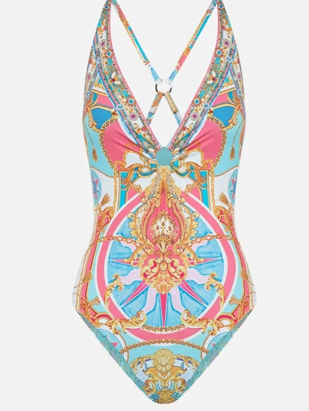 Nwt Camilla Sail Away With Me Plunge One-Piece Swimsuit with V-Ring Detail